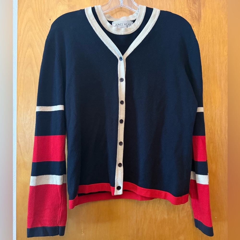 Jones Wear Black and Red Cardigan Sweater